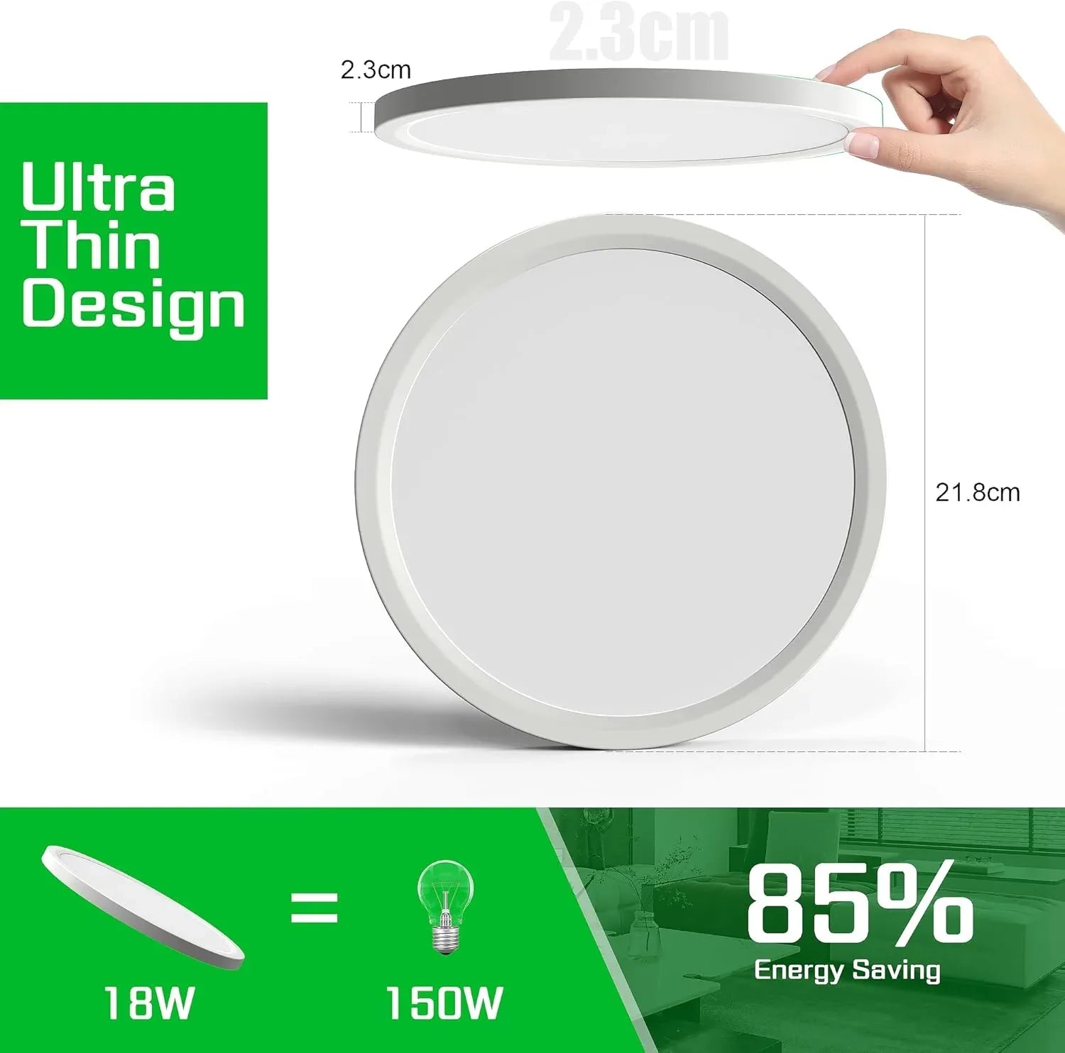 OTREN Ultra-Thin 18W LED Ceiling Light, 21.8cm Round, Cold White - Gomix Brands Outlet
